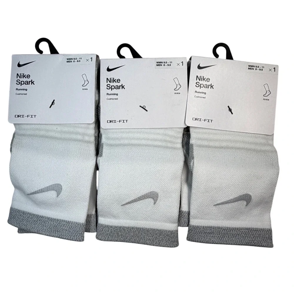 3 pair Nike Dri-FIT Spark Cushioned Ankle Running Socks M 8-9.5 Women 9.5-11 NWT
